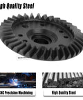 Beefed Up One Tenth Scale RC Differential Gear Assembly Upgrade Kit With Steel Front And Rear Helical Gears showing CNC machining