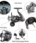Lightweight Ultra Smooth Aluminum Spinning Fishing Reel With Graphite Spool features ball bearings, CNC handle, carbon drag.