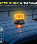 Beefy Magnetic Amber Strobe Light Beacon For Trucks And Heavy Duty Vehicles, rechargeable LED roof light, shown in rain on vehicle
