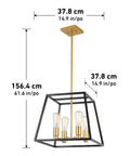 Carter Square 4 Light Pendant Light Fixture in Steel with Black and Gold Finish Fully Dimmable with Adjustable Rods 61.6 inches
