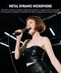 Person singing into NW-040 Cardioid Dynamic Microphone With XLR Cable in a studio setting
