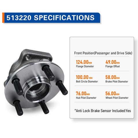 Front Wheel Hub And Bearing Assembly Pair 513220 For Subaru Outback And Legacy 2005 To 2014 With ABS specifications