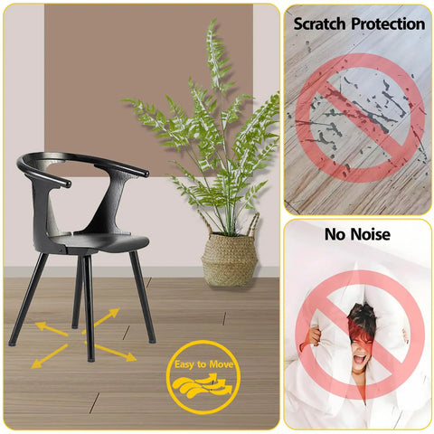 Chair on wood floor with 1/4-20 UNC Leveling Feet With PTFE Teflon Bottom, showing easy glide, scratch protection, and noise reduction.