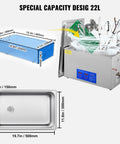 Front view of stainless steel VEVOR 22L ultrasonic cleaner with digital timer and heater, 40kHz, 110V.
