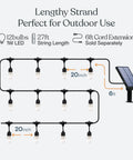 Diagram showing Ambience Pro 27 Ft Solar Powered Outdoor String Lights With 12 Shatterproof LED Bulbs Warm White Edison Style setup.
