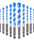 Concrete drill bit set for masonry with blue-coated spiral bits and hex shanks, 12 pieces (4/5/6/8/10/12 mm)