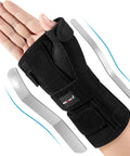 Carpal Tunnel Night Wrist Brace With Adjustable Fit And Four Splints for pain relief, shown with removable splints, breathable black material