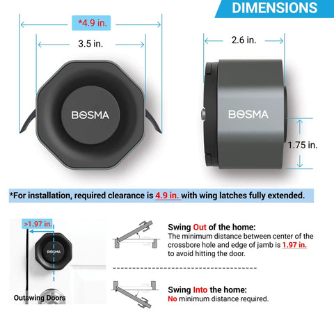 Diagram of Aegis Smart Door Lock With WiFi Gateway, showing dimensions and installation details for standard single-cylinder deadbolt.