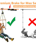 Silicone Zipline Brake Stopper for Slackline and Backyard Zipline Braking System with safety demonstration illustration.