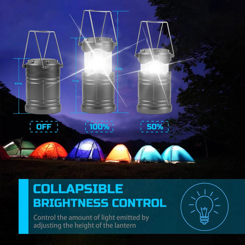 Amazon Lichamp LED camping lanterns, 4-pack, gray, battery-powered collapsible hanging light.