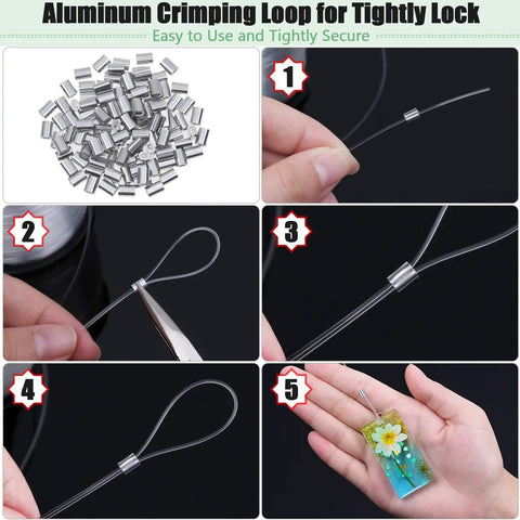 Using crimps with Clear Nylon Fishing Line For Hanging Decor And Crafts 0.8mm Thick Heavy Duty Picture Frame Wire With 70 Pound Strength