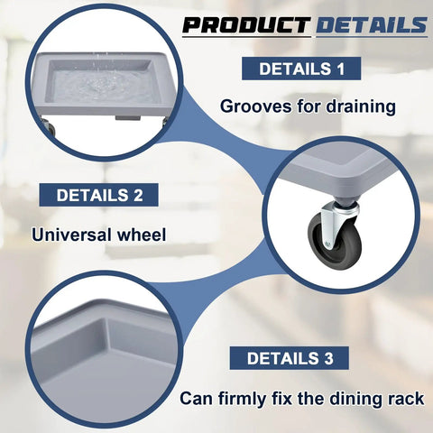 Heavy Duty Dish And Glass Rack Dolly 21x21x3 Inch With Four Wheels 250 Lb Load Capacity Locking Casters details including grooves and universal wheel