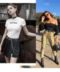 Badass Punk Grommet Leather Belt With Detachable Silver Chain Unisex Adjustable Waist Strap for stylish ripped jeans outfits.