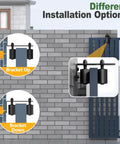 Adjustable Sliding Gate Roller Hardware Kit With Heavy Duty Steel Wall Mount Bracket And Nylon Roller Guide for different installations on a gate.