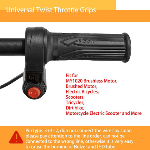 Universal Twist Throttle Grips For E Bikes And Scooters 12V To 72V Street Ready Three Speed And Reverse Wire Harness With 3 3 2 Pin Connectors Replacement Handlebar Grip Set