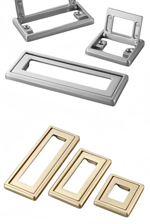 Hidden Exposed Door Pull Handles Set, 2 Pieces Aluminum Alloy Flip Handles Recessed Drawer Knobs With Screws, Gold Finish
