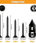 Self Drilling Drywall Anchors And Screws Kit 180 Pc Metal Fasteners For Hanging Mirrors Picture Frames Shelves Clocks Home Improvement Easy Install Heavy Duty Load Bearing Wall Mounting Perfect For DIY Projects And Everyday Home Decor., black anchors and screws sizes