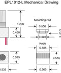 Mechanical drawing of Slick 12 Volt Dc Dimmer Switch For Tight Led And Halogen Control In Rvs Trucks And Marine Gear With Rock Solid Long Shaft Assembly.