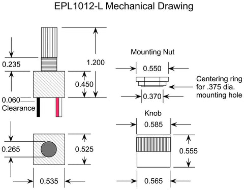 Mechanical drawing of Slick 12 Volt Dc Dimmer Switch For Tight Led And Halogen Control In Rvs Trucks And Marine Gear With Rock Solid Long Shaft Assembly.