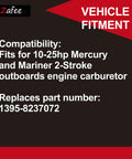 Compatibility chart for Carburetor Repair Rebuild Kit For Mercury And Mariner 2-Stroke Outboard Engines 10-25HP Part No 1395-8237072