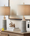 3 Way Dimmable Touch Control Table Lamp Set of 2 With USB Charging Ports for Bedroom and Living Room Vintage Rustic Farmhouse Nightstand Lamps Bulbs Included