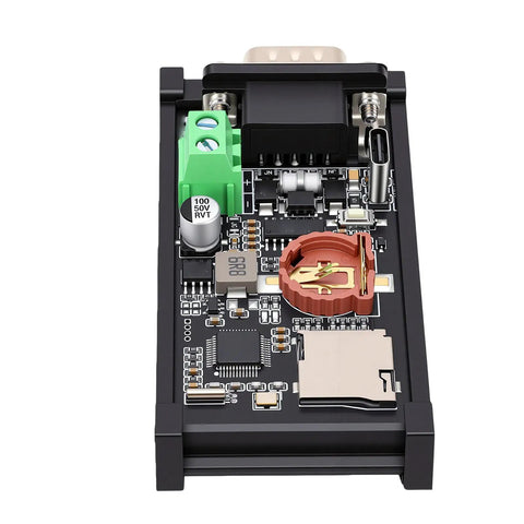 Badass Rs232 Serial Port Data Logger Captures Up To Two Mbps Straight To Memory Card For Automotive Tuning And Industrial Debugging With Sweet Txt Bin Output And CR1220 Battery Pack circuit board view with components and memory card slot