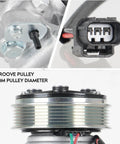 Kickin Cold Air AC Compressor With Clutch Assembly For Honda Civic Acura Ilx showing 6-groove 110mm pulley and electrical connector.