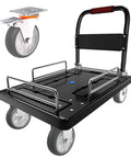 Heavy Duty Flatbed Cart With Wheel Brakes And Foldable Platform Truck showing locking wheels and durable deck designed for heavy loads.