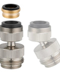 Swivel Faucet To Garden Hose Adapter Kit For Kitchen Sink Or Outdoor Hose, Multi Thread Aerator Connector, Three Quarters Inch GHT Threads, Brushed Nickel Finish, Easy Install And Leak Free Performance, brass faucet adapter shown in multiple angles