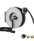 65ft Pressure Washer Hose Reel With Auto Retract And Lock At Any Length, Heavy Duty Retractable Hose Reel, gray with brass fittings