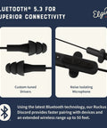 Ruckus Wireless Bluetooth Earbuds With 25 dB Noise Reduction And Noise Cancelling Mic 12 Hour Battery IP65 Sweatproof OSHA Compliant