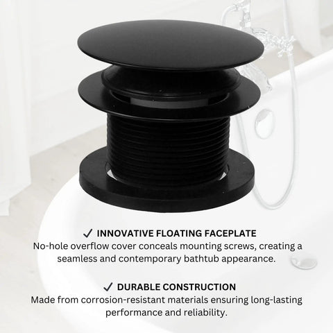 Mushroom Toe Drain Tub Trim Set With Floating Faceplate In Dope Matte Black Finish Easy Toe Activated Drain Plug No Hole Floating Plate