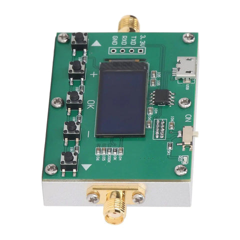 Programmable RF Attenuator Module With 6GHz Range, Digital Attenuation, OLED Display, features visible components and connectors