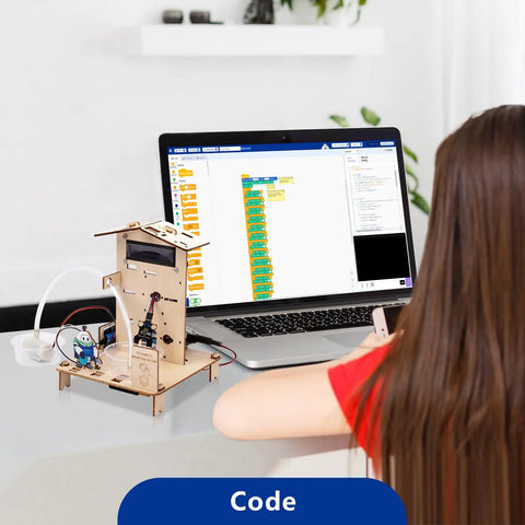 ESP32 STEM Smart Home Education Kit For Curious Kids 12 Plus Arduino Compatible Robotics Projects Eight Piece Set STEAM Coding And Engineering Toys For Hands On Learning Creative Tech Gift For Future Builders, wooden smart home model on laptop
