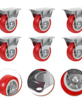 Six Pack Of Two Inch Rigid Rubber Casters With Steel Mounting Plate Heavy Duty Silent Rolling Wheels For Furniture Cart Workbench, showing casters.