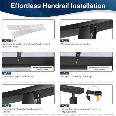 Effortless installation steps for Built Like A Tank 12 Foot Stainless Steel Matte Black Handrail For Cable Railing System 3 Pack.