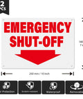 2 Pack Aluminum Tough As Nails Emergency Shut Off Signs 10 By 7 Inches Waterproof And Durable High Visibility for Safety Stations