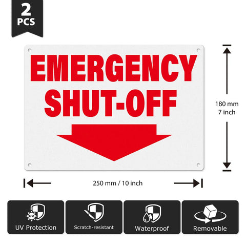 2 Pack Aluminum Tough As Nails Emergency Shut Off Signs 10 By 7 Inches Waterproof And Durable High Visibility for Safety Stations