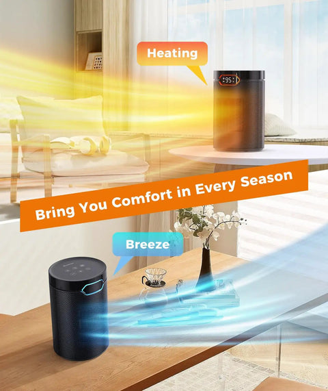 Portable Space Heater For Home And Office With 1500W PTC Ceramic Fast Heating, Thermostat, And 24Hour Timer in living room