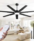 66 Inch Black Ceiling Fan With Lights And Remote 6 Speed Reversible DC Motor 3 CCT Dimmable Quiet installed in a living room