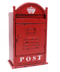 Vintage Rustic Wall Mounted Post Box Mailbox in Iron with Powder Coated Red Finish, old school industrial style.