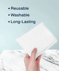 Boss Grade Microfiber Sealer Applicator Pad Set Real Workhorse Tool For Spreading Sealant On Marble Granite Concrete Ceramic And Slate Surfaces Washable Floor Prep Sponge White 12 Pack held in hand against a marble background.