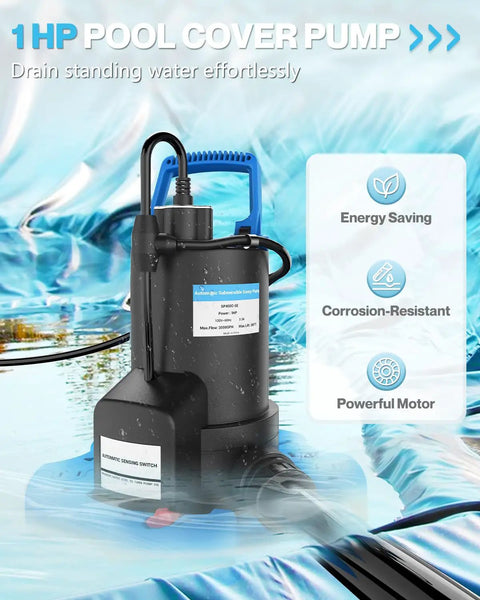 Badass High Power Automatic Pool Cover Pump With 3500 Gph Flow Submersible Sump Motor for efficient water removal.