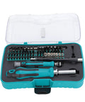 Go To Ratchet Tool Set With Chrome Wrenches Sockets And Screwdriver Bits Insulated Handle Polished Finish Includes Storage Box For Electrician Repair And Appliance Maintenance displayed inside an open teal storage case