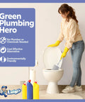Woman using Heavy Duty Toilet Plunger With Long Sturdy Handle And Secure Grip For Deep Clogs Unclogger With Bellows Design.