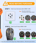 Steps to check NEMA 14-30R dryer outlet and NEMA 14-50P EV plug compatibility for Heavy Duty EV Charge Adapter 30 To 50 Amp 10 Gauge NEMA 14 30P To 14 50R Converter.