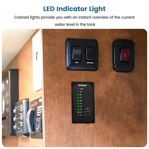 RV Water Tank Level Monitor With LED Indicator, Easy Panel Kit for motorhome and caravan, showing real time fresh water level readout