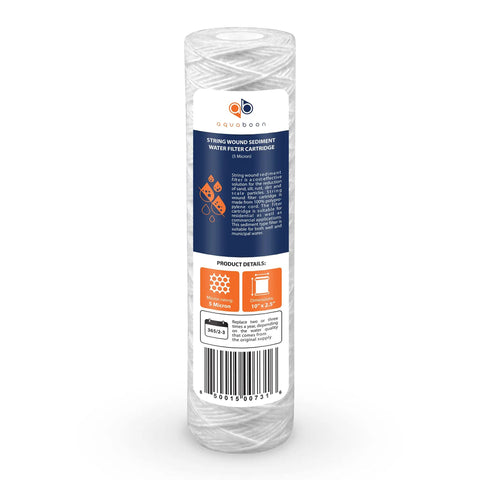 5 Micron 10 Inch By 2.5 Inch String Wound Sediment Water Filter Cartridge Replacement For Whole House Well Water Filtration System WHKF WHSW Four Pack