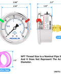 Beefy Stainless Steel Liquid Filled Pressure Gauge 0 to 30 Psi 1 Quarter NPT Center Back Mount Two And A Half Inch Luminous Dial