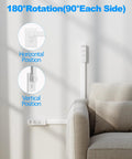Smooth Gliding Power Strip Extender With Six Standard Outlets And Four Fast Charge Usb Ports That Slides From Twenty Two To Thirty Four Inches And Pivots One Eighty Degrees, showing horizontal and vertical positions.